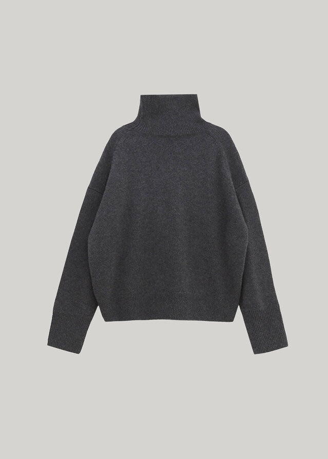 ELBORN | Becky Cashmere 100% High-neck Sweater (Charcoal)