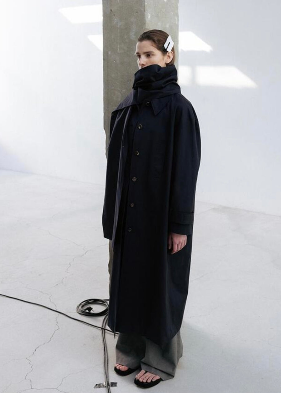 LEHA | Maisie Oversized Scarf Detail  Trench Coat (Dark Navy)