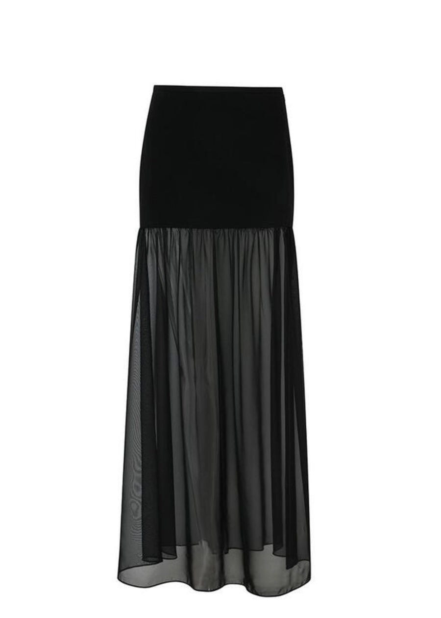 LEHA | Casy Ribbed Cotton and Sheer Chigfon Skirt (Black)