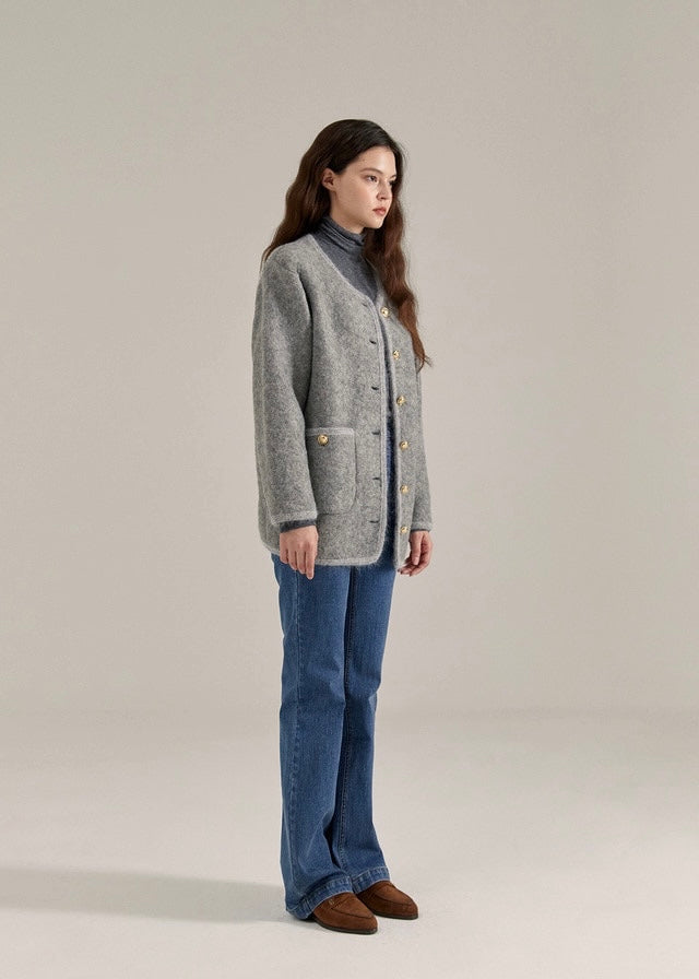 1st ELBORN | Senne Button Cardigan (Melange Grey)