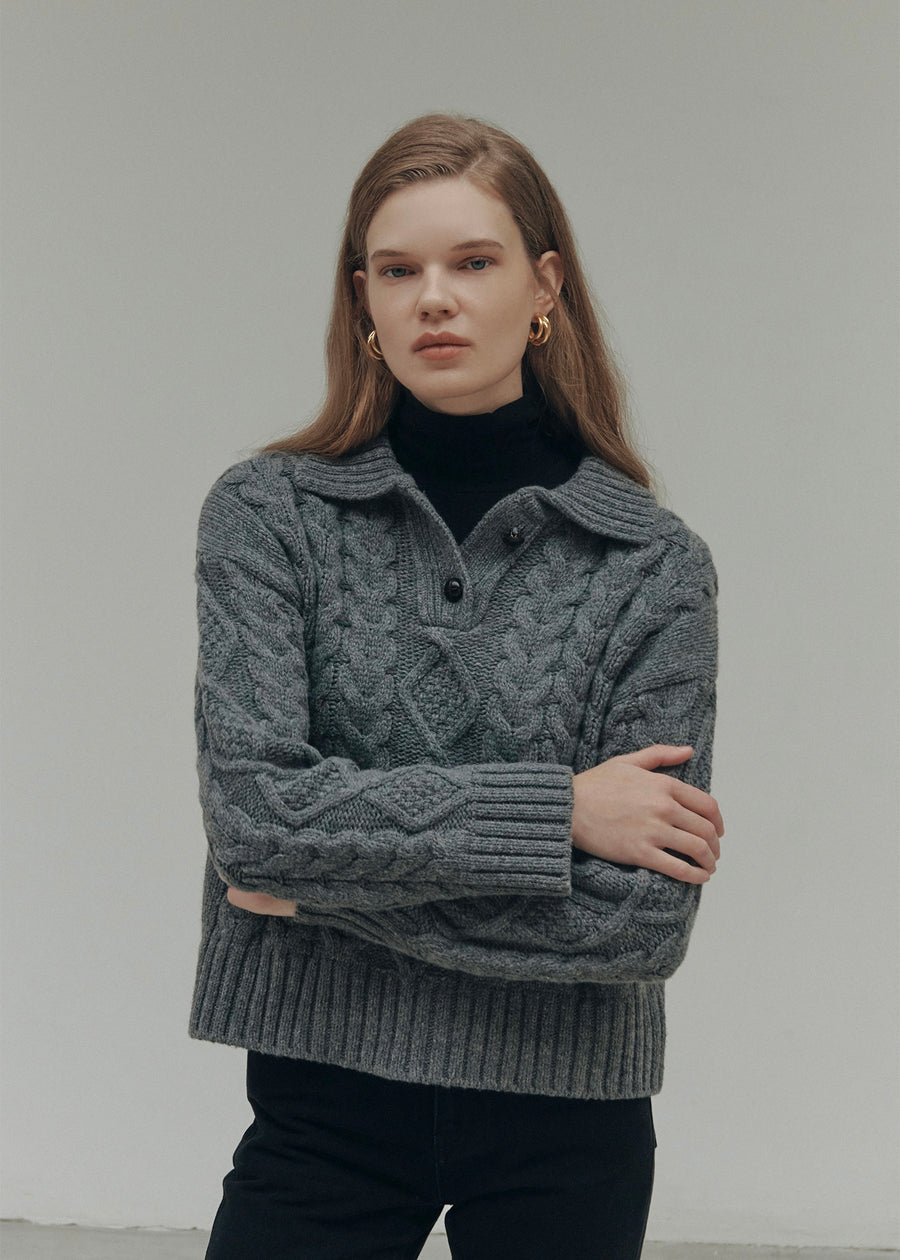 ELBORN | Poel Cable Button Sweater (Charcoal)