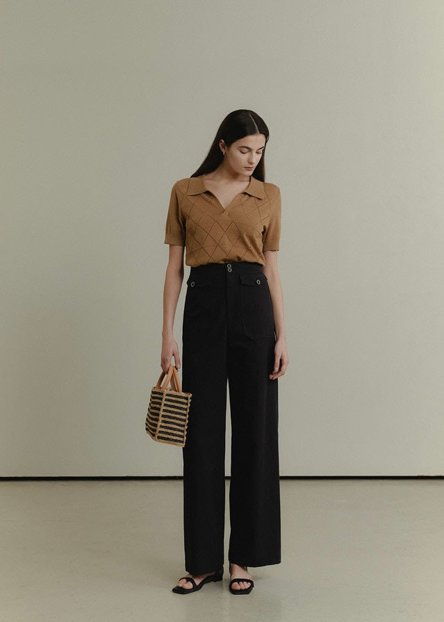 ELBORN | Alma Collar Knit Top (Camel Beige)