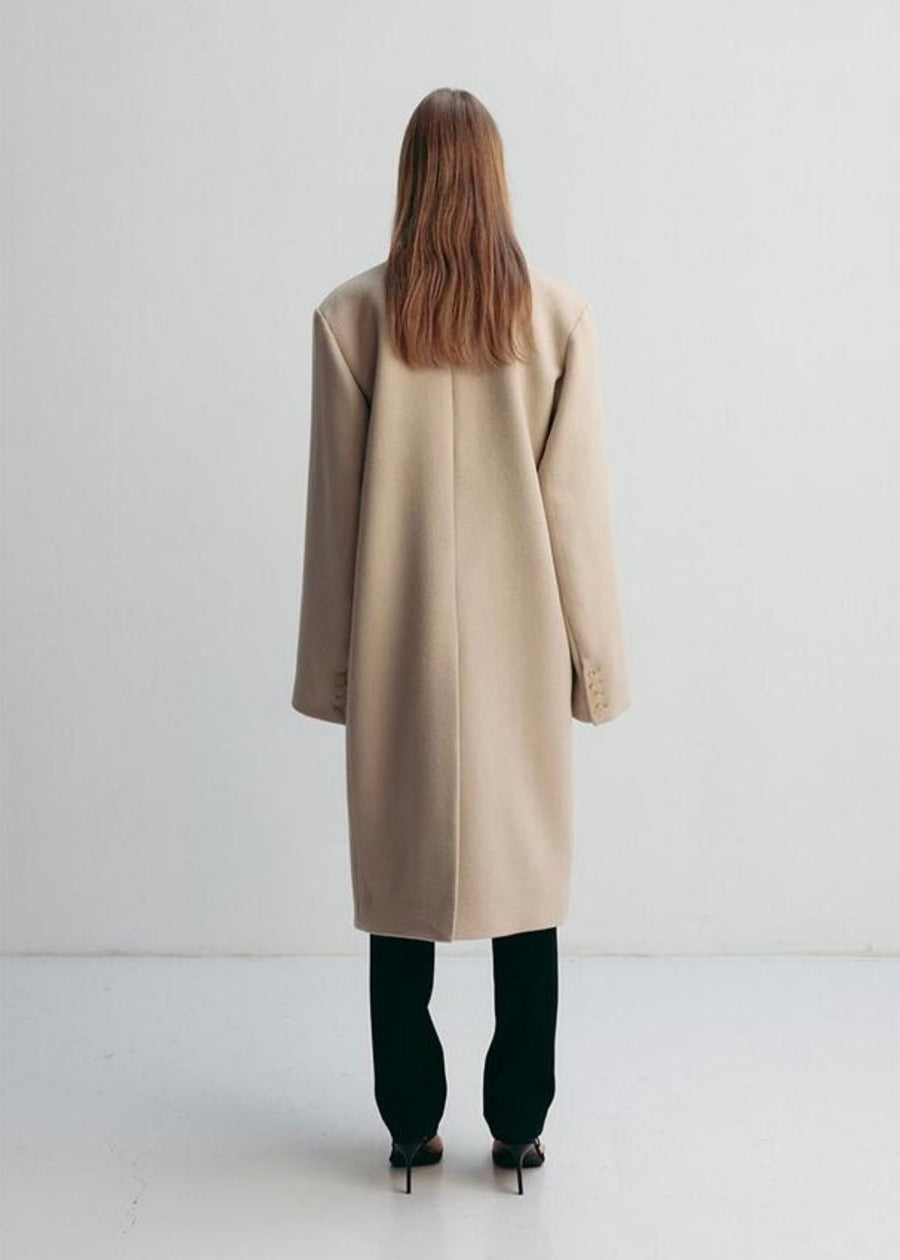 LEHA | Preston double Breadted Reated Wool Coat With Wool Scarf (Sand Beige, Black)