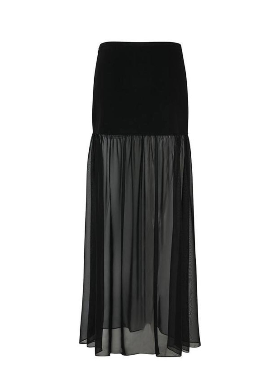 LEHA | Casy Ribbed Cotton and Sheer Chigfon Skirt (Black)