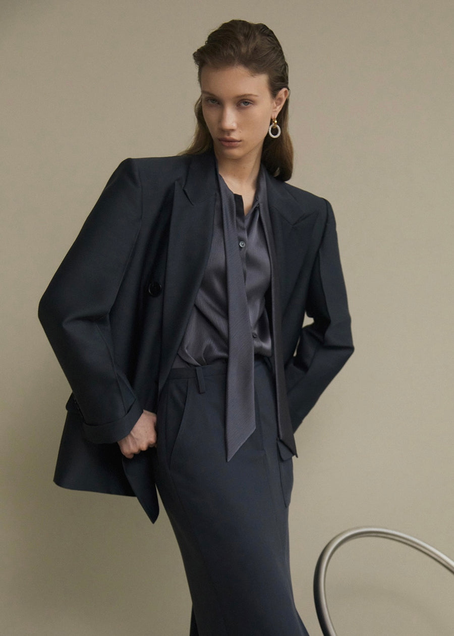 ELBORN | Andrea Wool Silk Double Blazer (Charcoal)