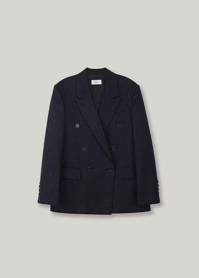 ELBORN | Lawten Wool Double Jacket (Stripe Navy)