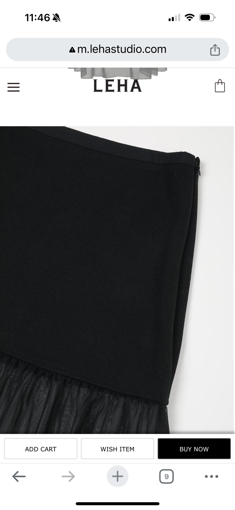 LEHA | Casy Ribbed Cotton and Sheer Chigfon Skirt (Black)