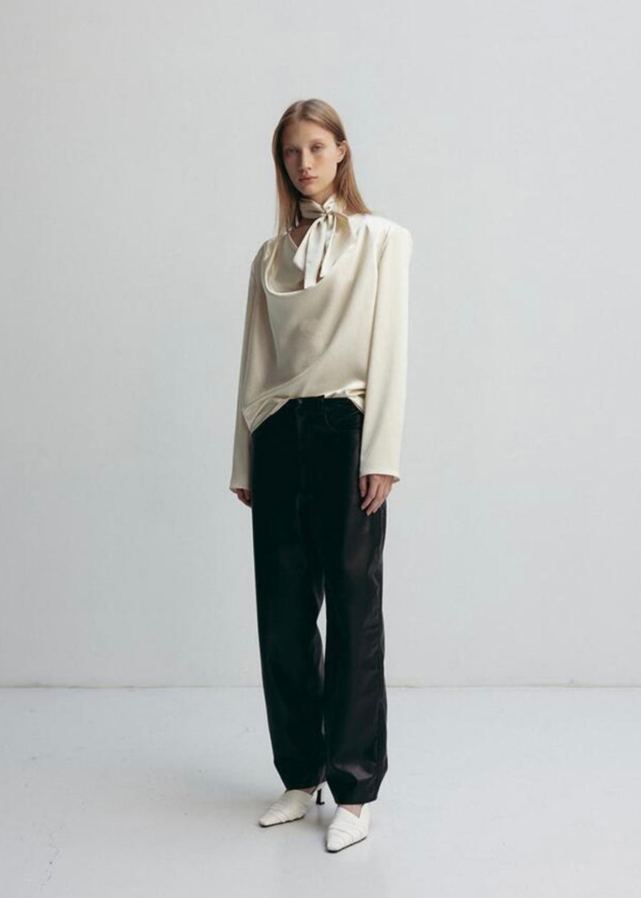 LEHA | Power Shoulder Cowl-Neck Blouse (Off-White)