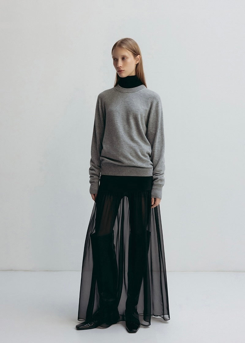 LEHA | Casy Ribbed Cotton and Sheer Chigfon Skirt (Black)