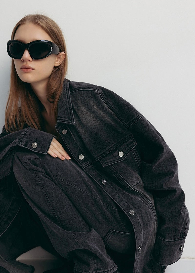 LEHA | Hackney Oversized Denim Jacket  (Black)