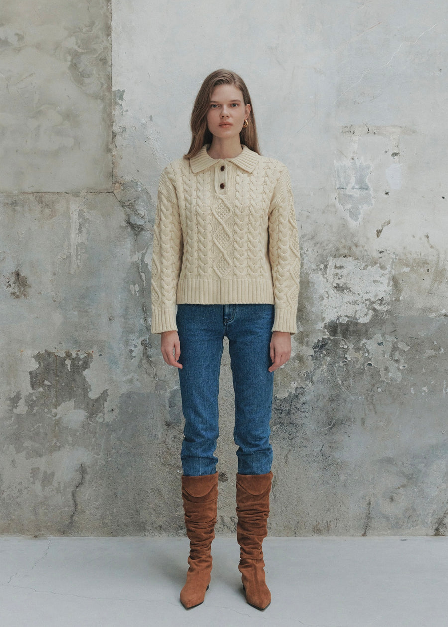 ELBORN | Poel Cable Button Sweater (Butter)