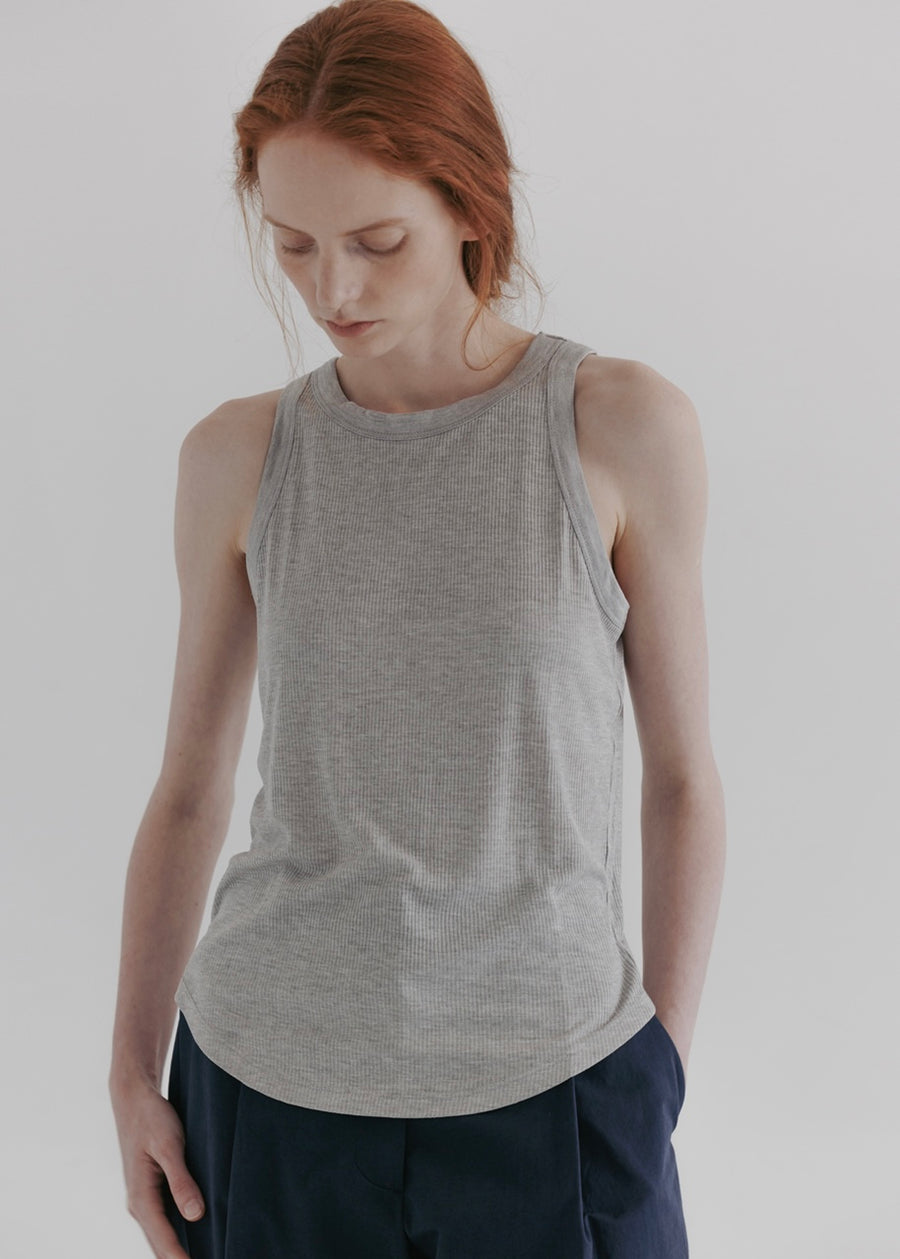 MOIA | Silk Ribbed Top (Light Gray)