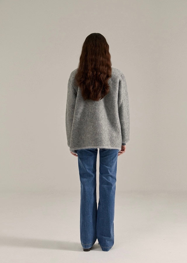 1st ELBORN | Senne Button Cardigan (Melange Grey)