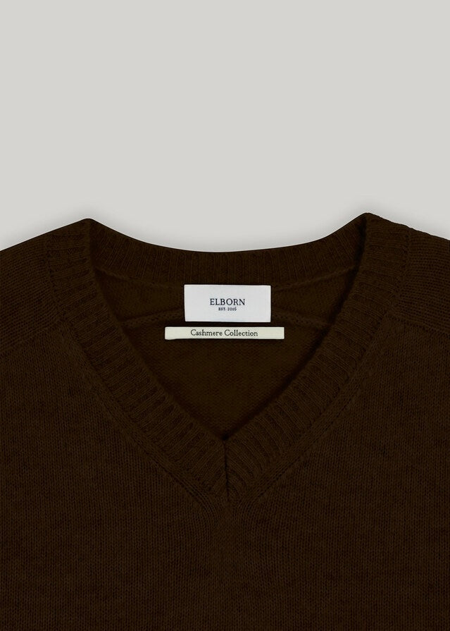 ELBORN | Melrose V-neck Cashmere Knit Top (Brown)