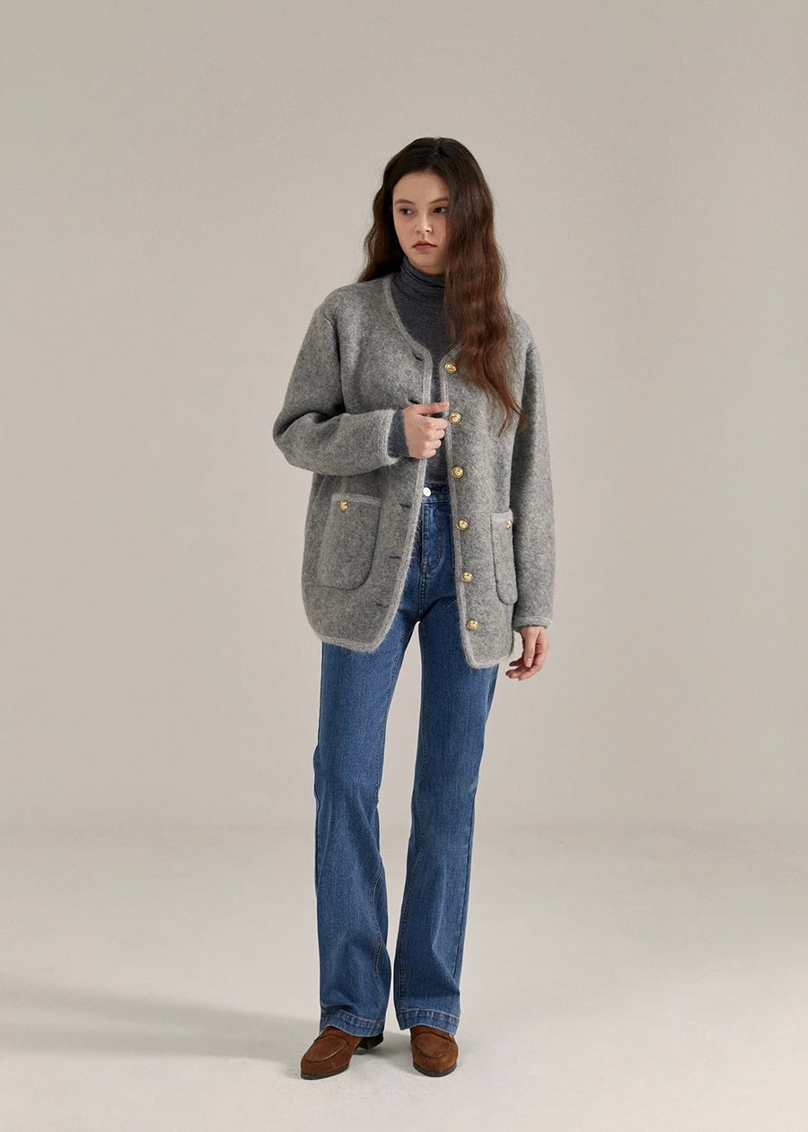 1st ELBORN | Senne Button Cardigan (Melange Grey)