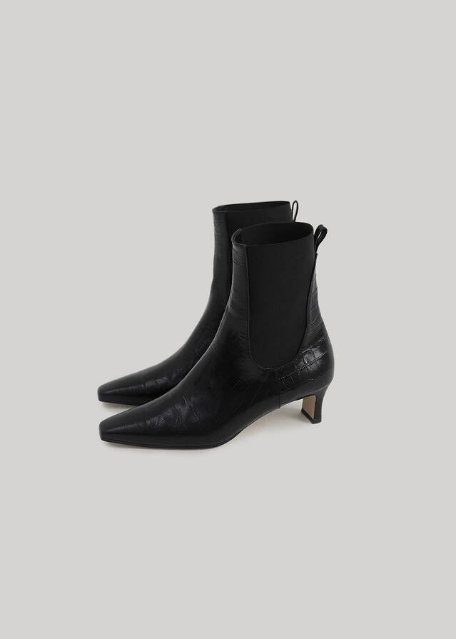 ELBORN | Vendome Leather Ankle Boots (Croc Black) Expected to ship 12/29/2023