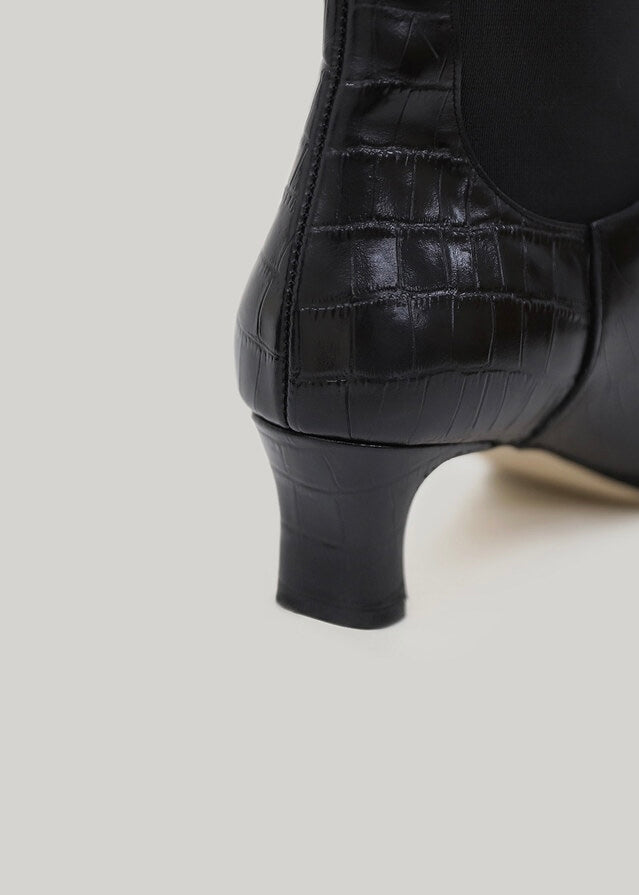 ELBORN | Vendome Leather Ankle Boots (Croc Black) Expected to ship 12/29/2023
