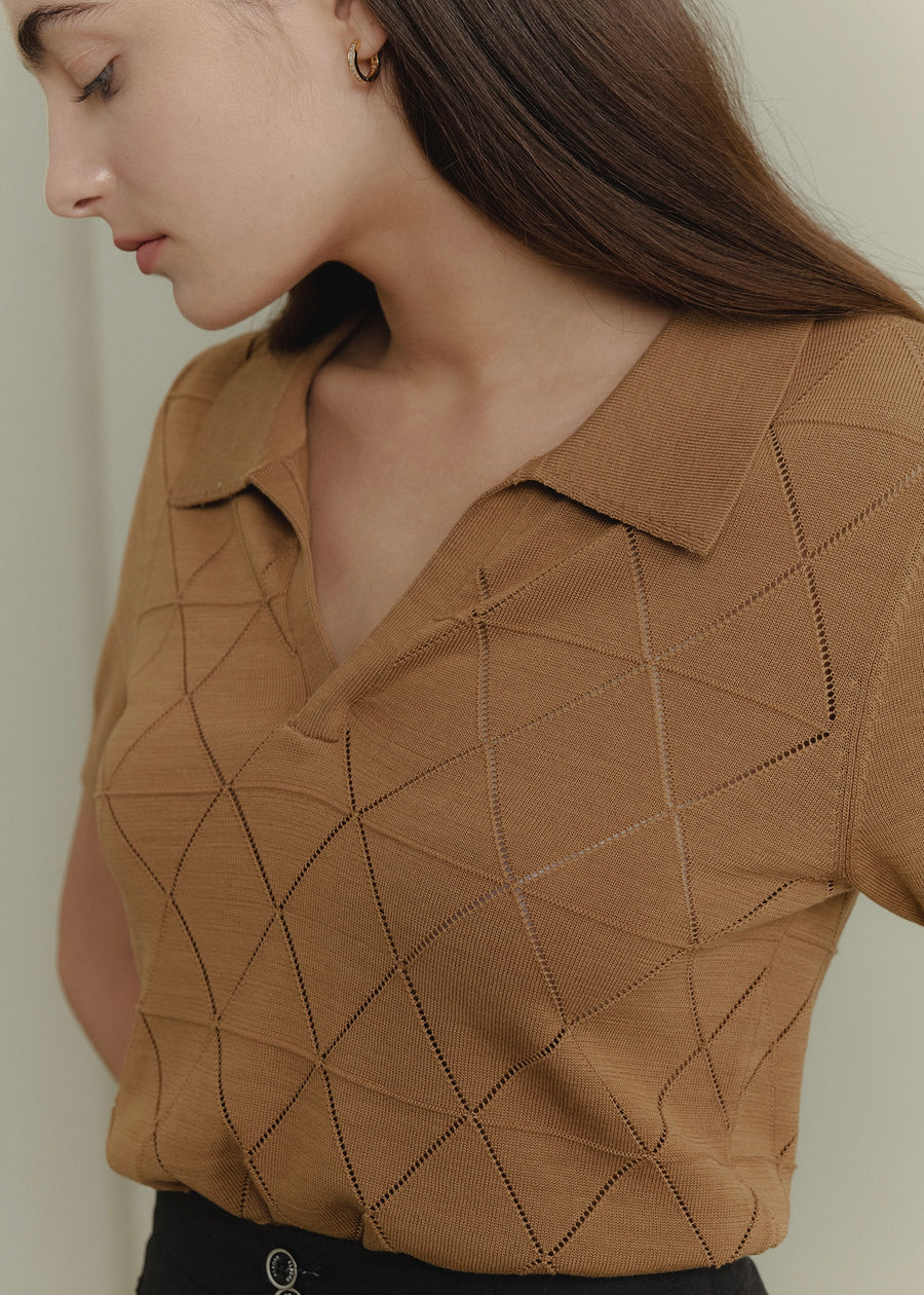 ELBORN | Alma Collar Knit Top (Camel Beige)