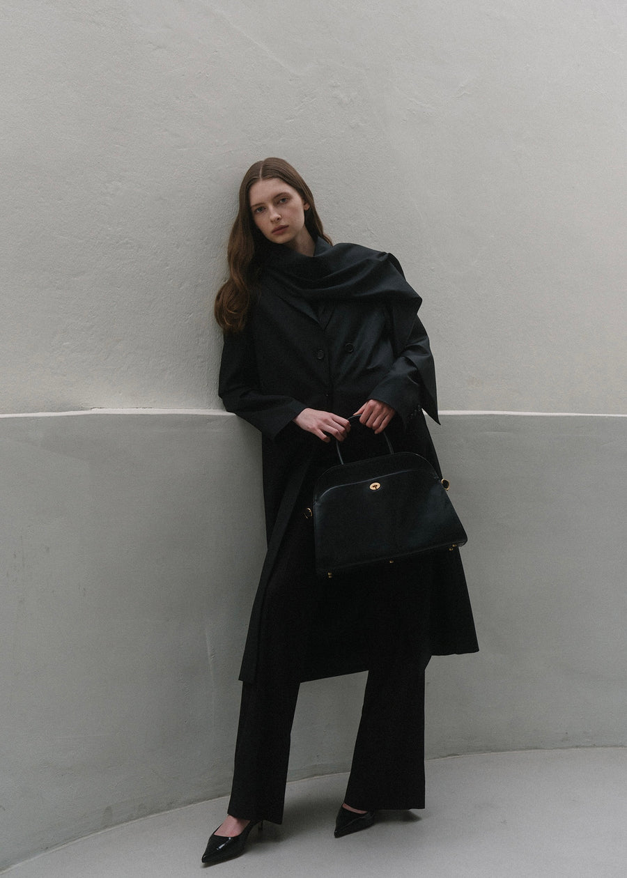 [2ND] ELBORN | [LIMITED]  Momet Leather Tote Bag (Black Leather)