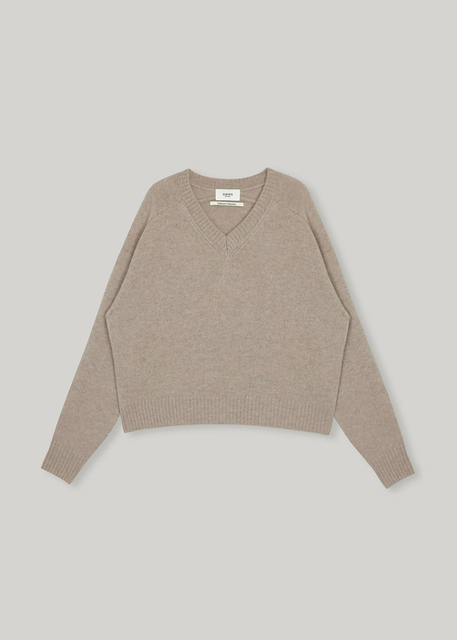 ELBORN | Melrose V-neck Cashmere Knit Top (Oatmeal)