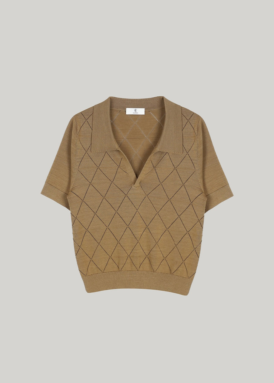 ELBORN | Alma Collar Knit Top (Camel Beige)