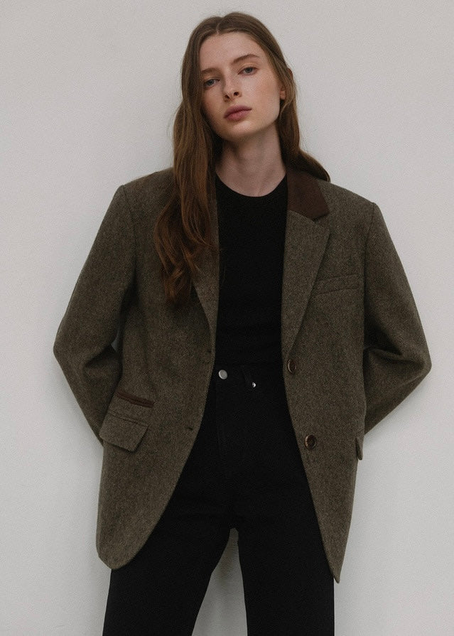 [1ST RE-ORDER] ELBORN | Heather Wool Jacket (Green)