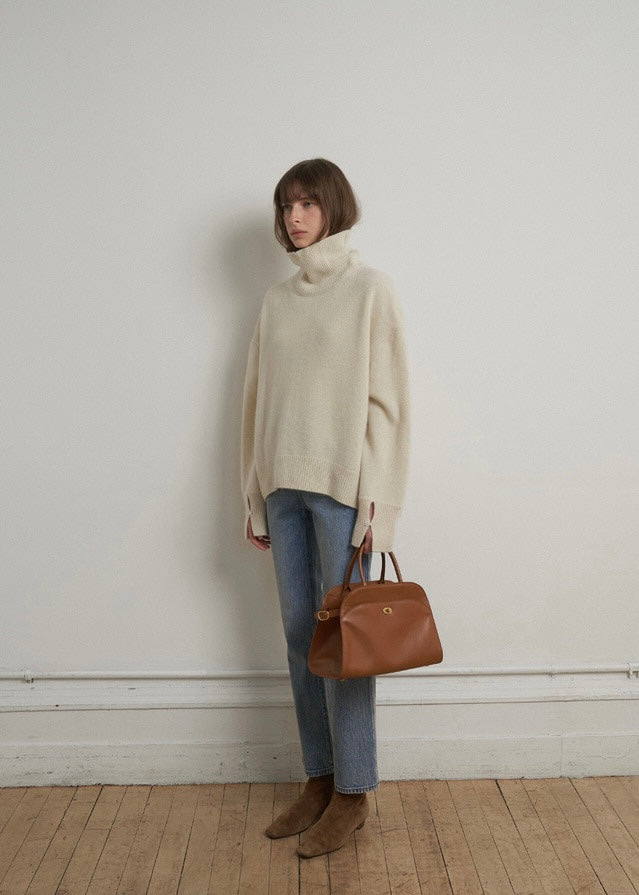 ELBORN | Becky Cashmere 100% High-neck Sweater (Cream)