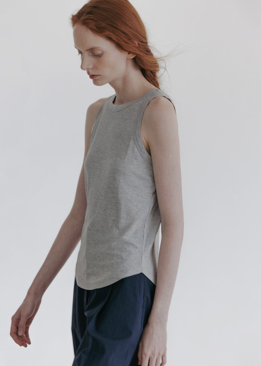 MOIA | Silk Ribbed Top (Light Gray)