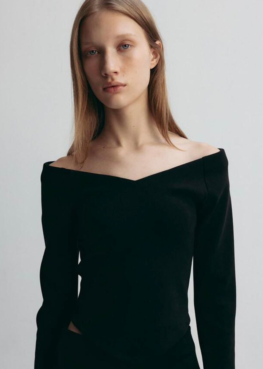 LEHA | Beau Off The Shouder Rib Knit Top (Black)