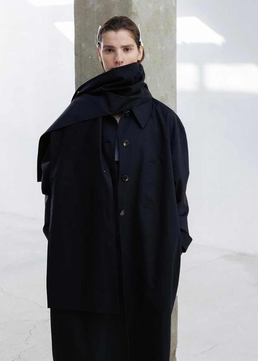 LEHA | Maisie Oversized Scarf Detail  Trench Coat (Dark Navy)