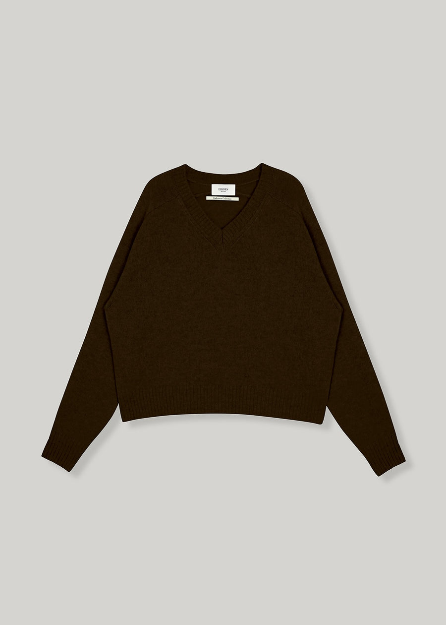 ELBORN | Melrose V-neck Cashmere Knit Top (Brown)