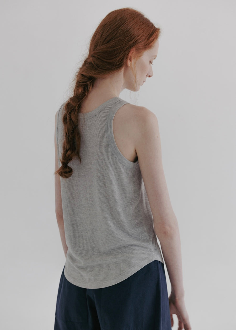 MOIA | Silk Ribbed Top (Light Gray)