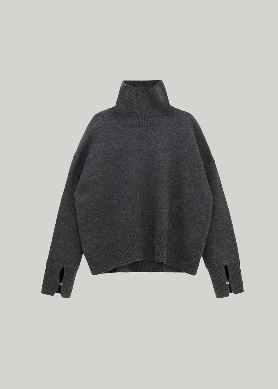 ELBORN | Becky Cashmere 100% High-neck Sweater (Charcoal)