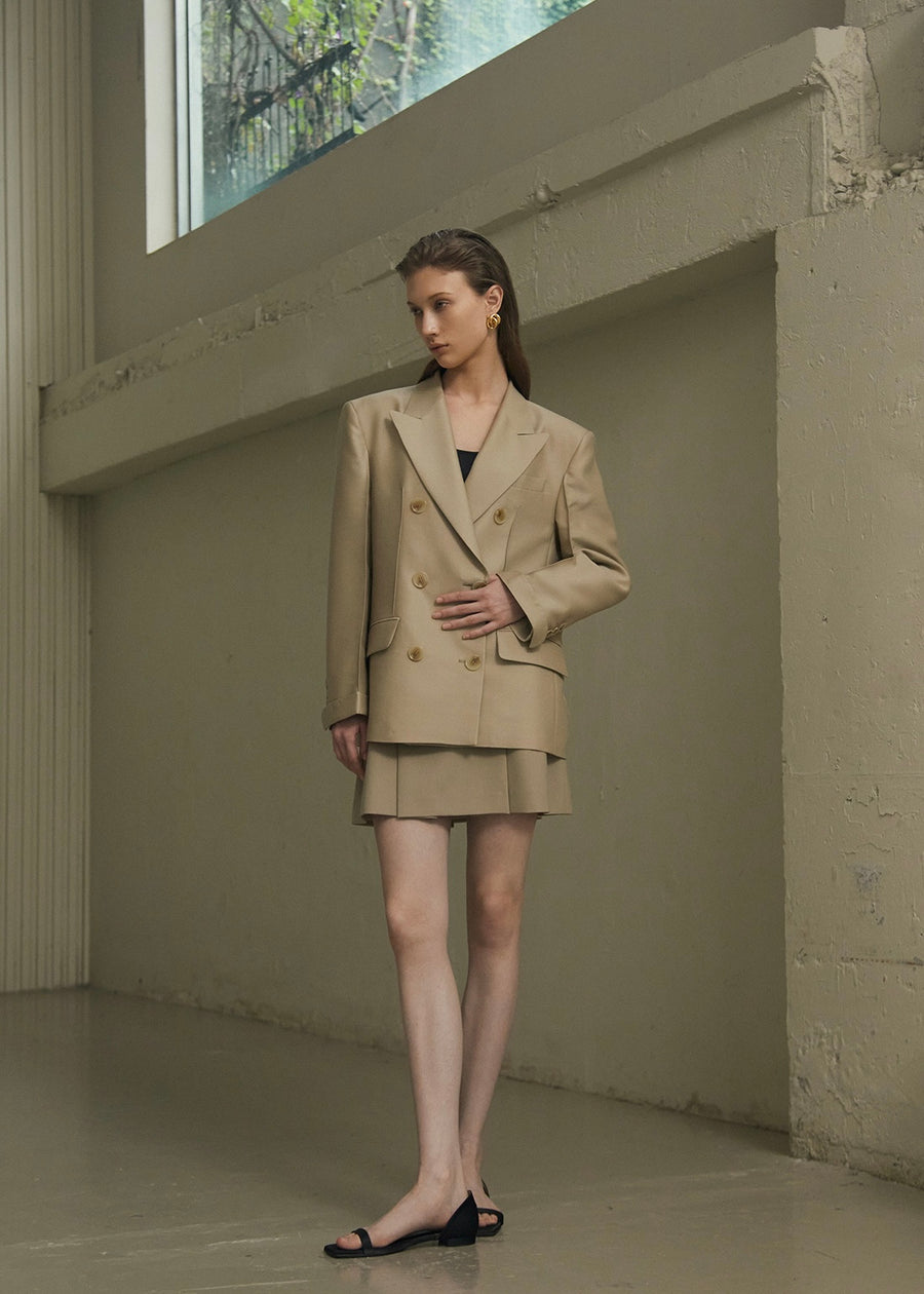 ELBORN | Andrea Wool Silk Double Blazer (Beige)