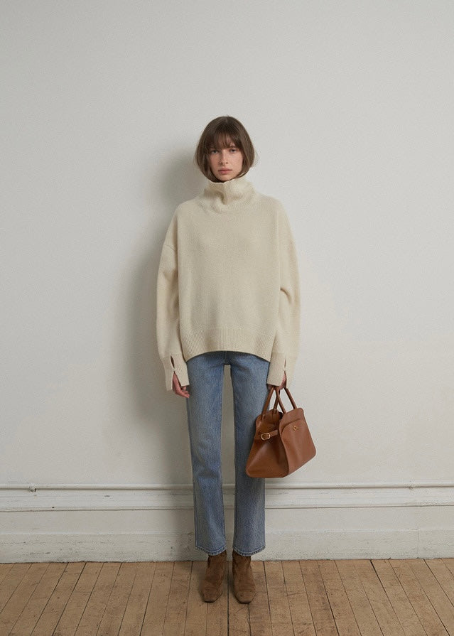 ELBORN | Becky Cashmere 100% High-neck Sweater (Cream)