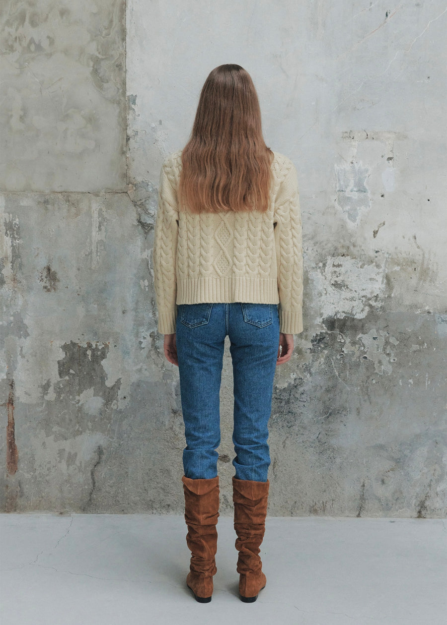 ELBORN | Poel Cable Button Sweater (Butter)