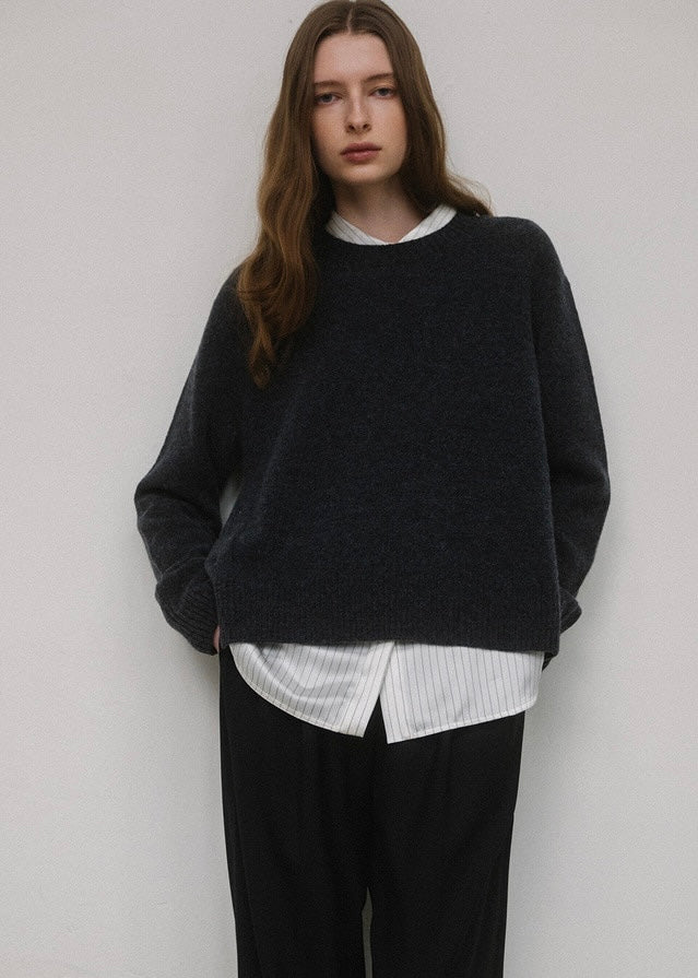 ELBORN | Ponte Merino Wool Knit Top (Charcoal)