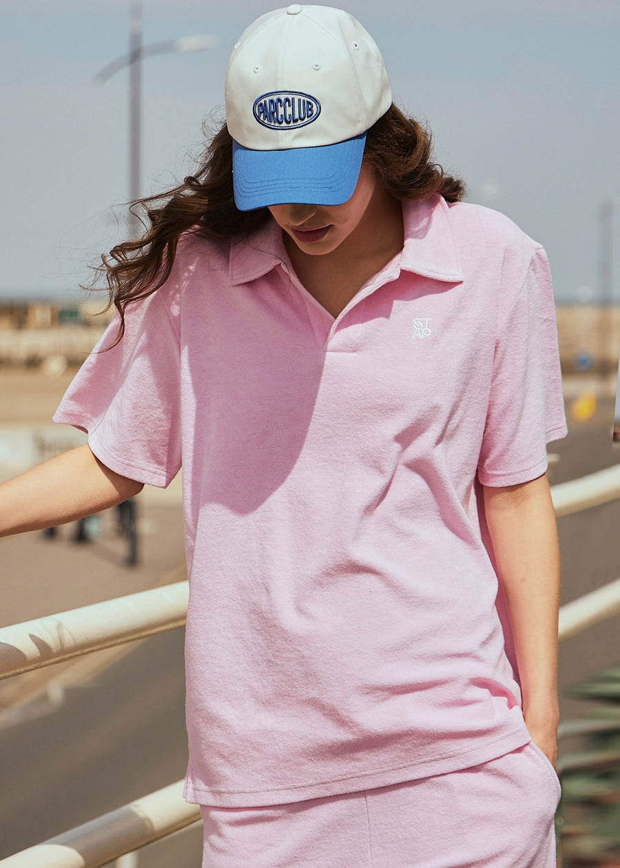 STUDIO & PARC Logo Terry Collar T-Shirt (Pink)