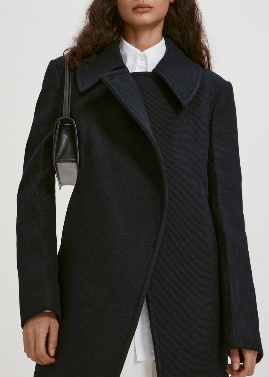 SPREAD COLLAR WOOL COAT (NAVY) | RECTO