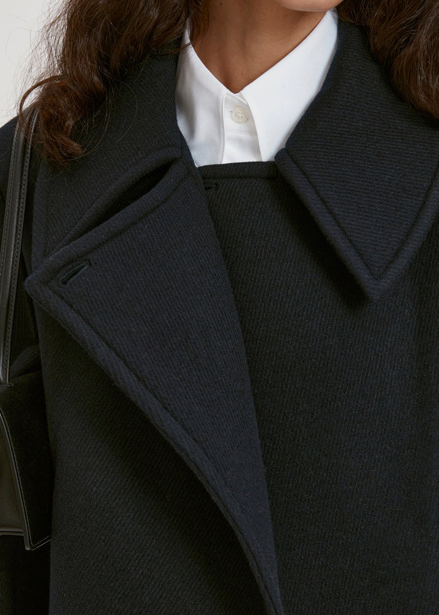 SPREAD COLLAR WOOL COAT (NAVY) | RECTO