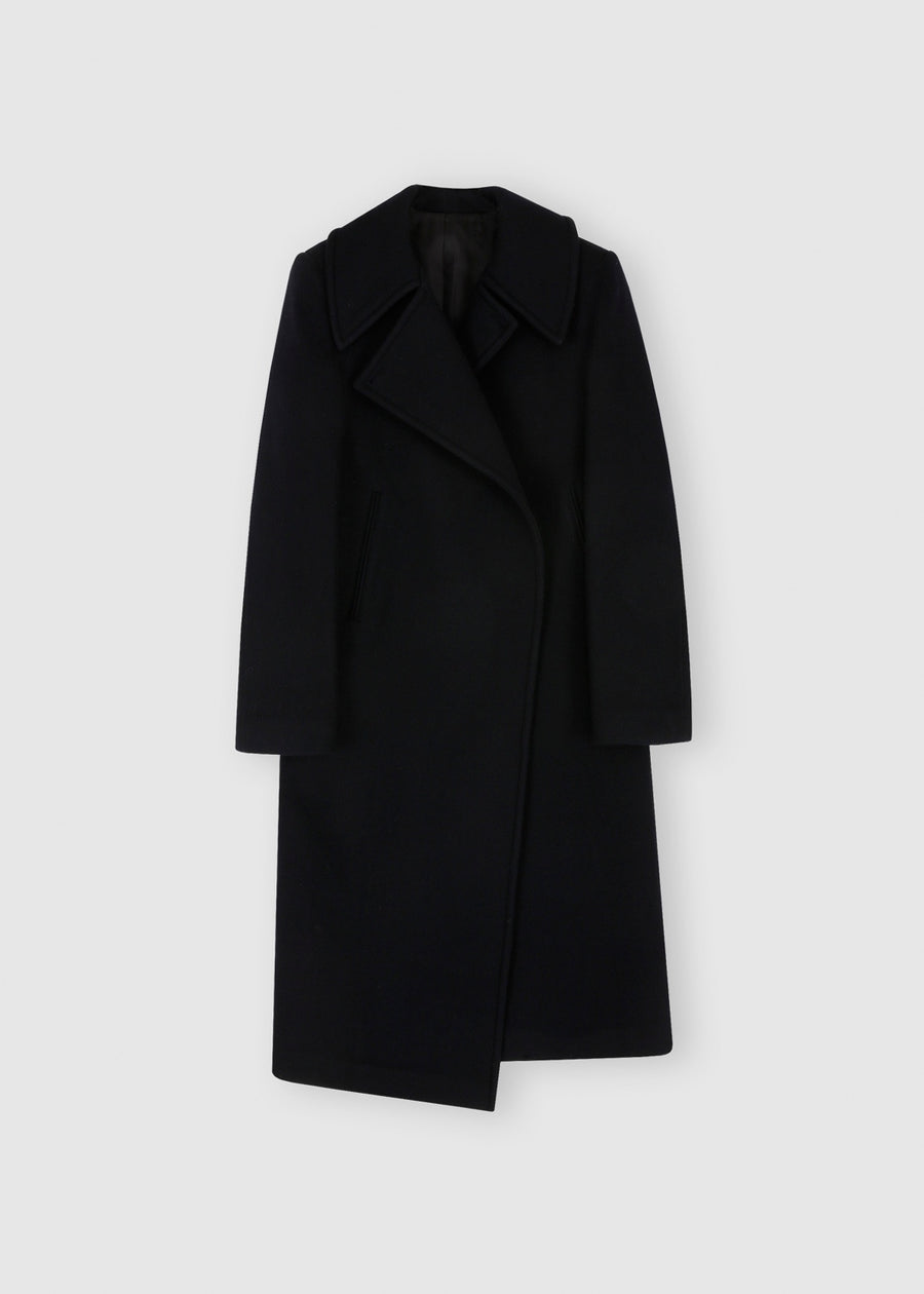 SPREAD COLLAR WOOL COAT (NAVY) | RECTO