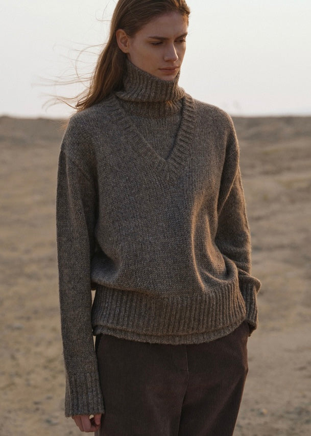 scot v-neck knit (Taupe)