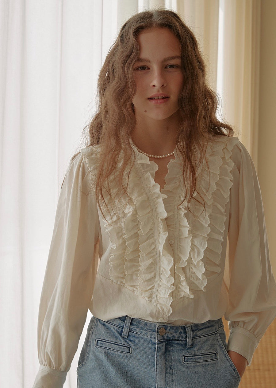 Scarlett Ruffle Lace Blouse | VOCAVACA