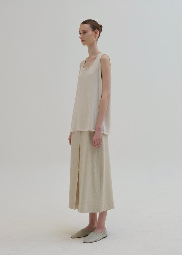 Linen pleats skirt (beige)