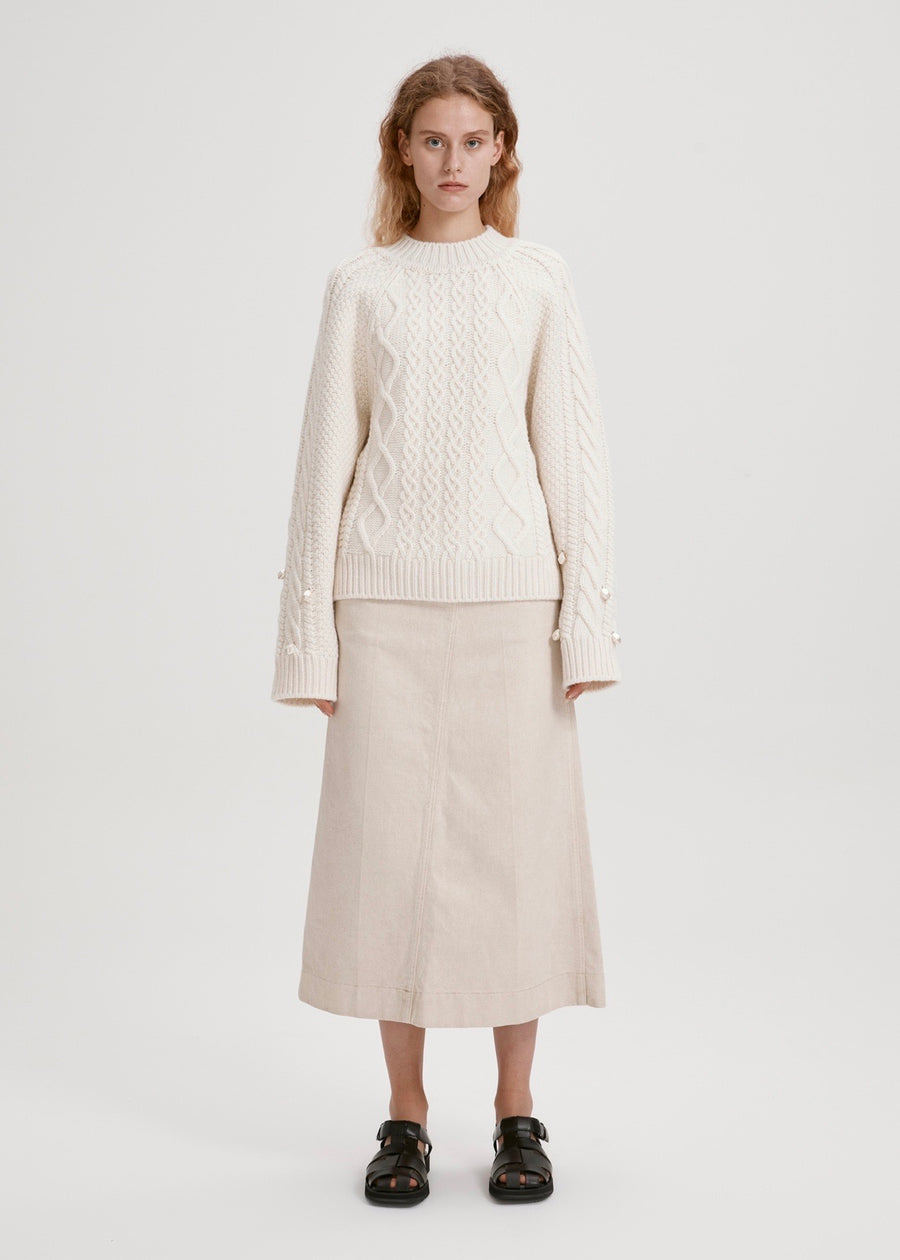 PEARL CABLE KNIT WOOL SWEATER (IVORY) | RECTO