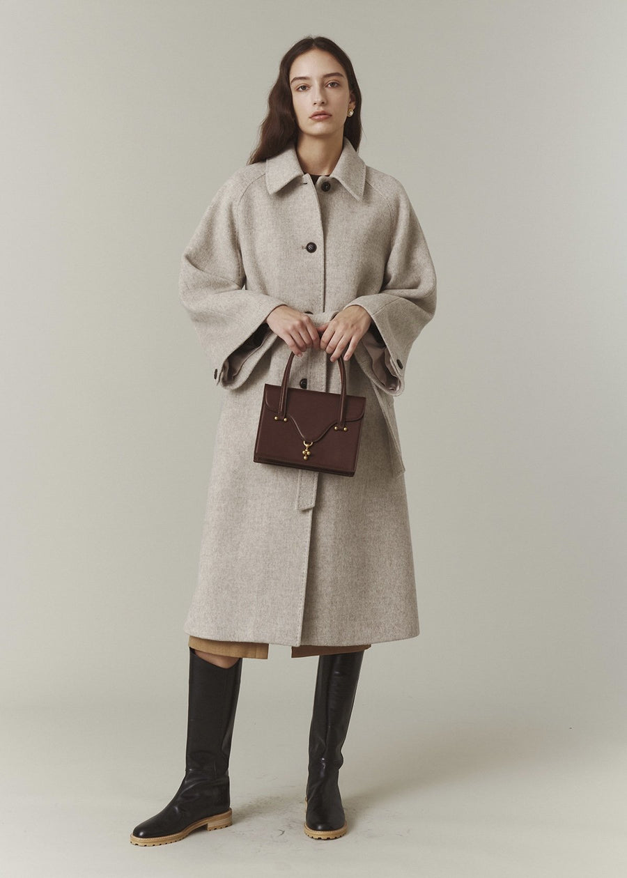 Cashmere Hand Pick Stitch Coat (Beige Check)