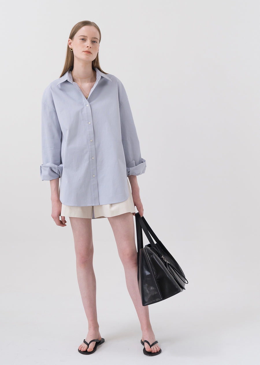 Oversized Cotton Shirt Blue | KINDERSALMON