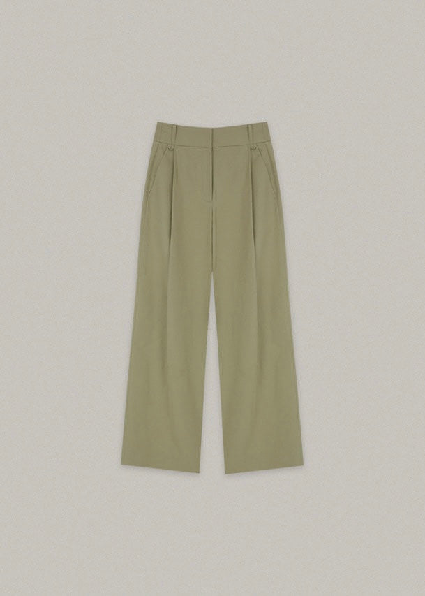 Cotton Wide Pants (Olive Khaki)