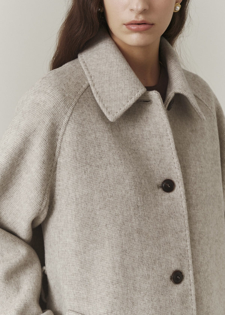 Cashmere Hand Pick Stitch Coat (Beige Check)