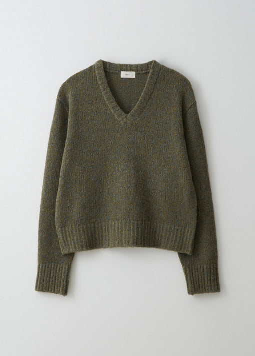 [MOIA] Mix v-neck sweater -Forest